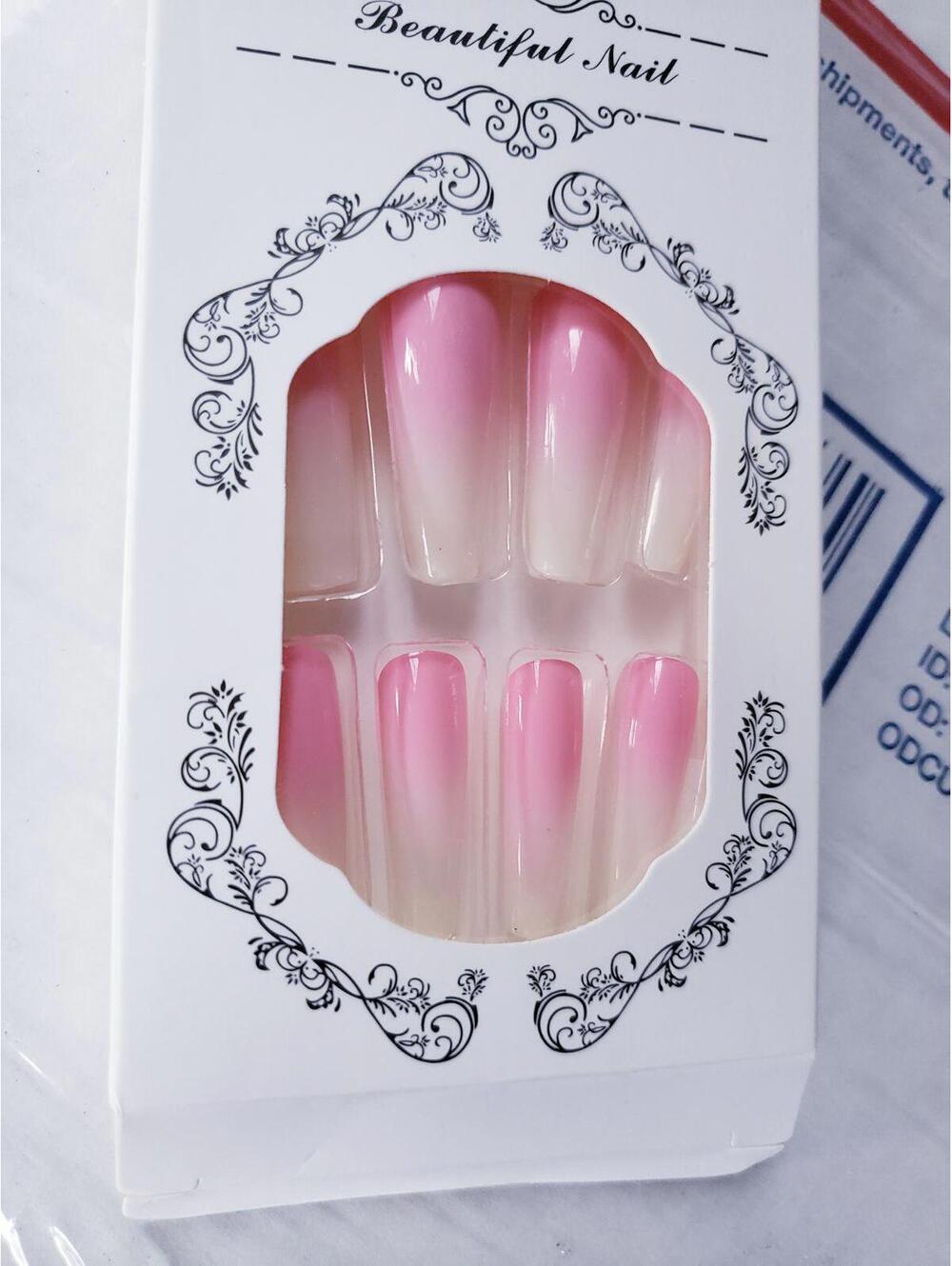 Extra long French Ombre Pink Press On nails Kit with glue thick